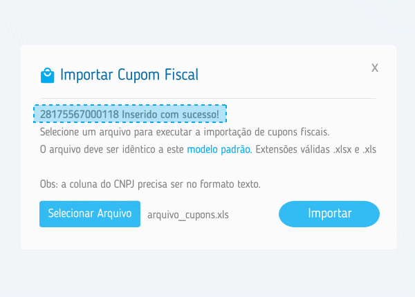 Cupom Importado com Sucesso